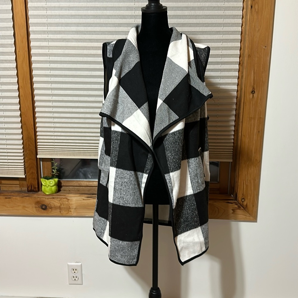 Plaid Vest Lapel Open Front Sleeveless Jacket